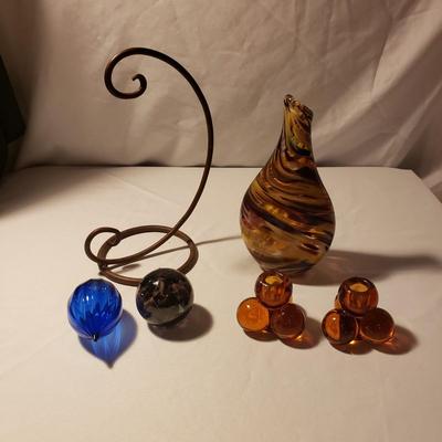 Hand-blown Glass Vase , Ornaments and Amber Colored Candlesticks (LR-KD)
