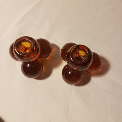 Hand-blown Glass Vase , Ornaments and Amber Colored Candlesticks (LR-KD)