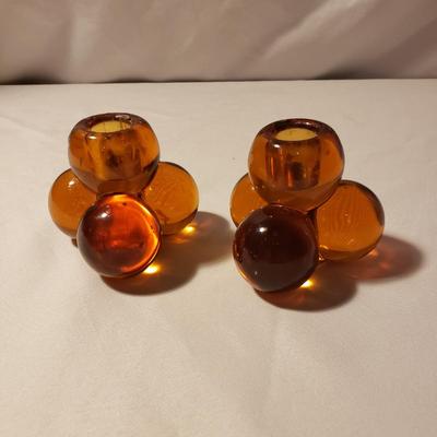 Hand-blown Glass Vase , Ornaments and Amber Colored Candlesticks (LR-KD)