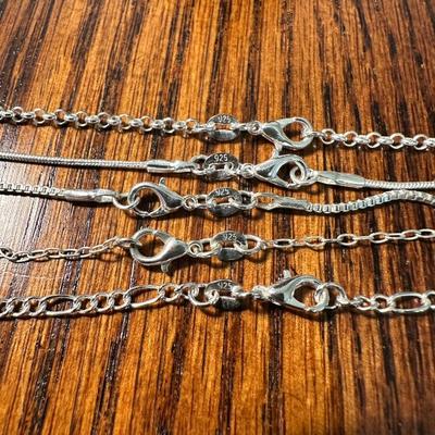 5 NECKLACES STAMPED 925 AND 925 “FAITH” RING