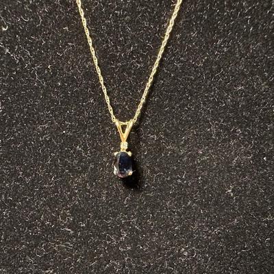 BEAUTIFUL 14K MATCHING NECKLACE AND EARRINGS WITH BLUE STONES