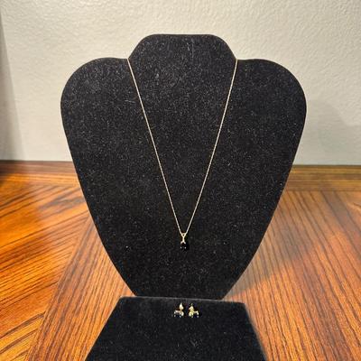 BEAUTIFUL 14K MATCHING NECKLACE AND EARRINGS WITH BLUE STONES