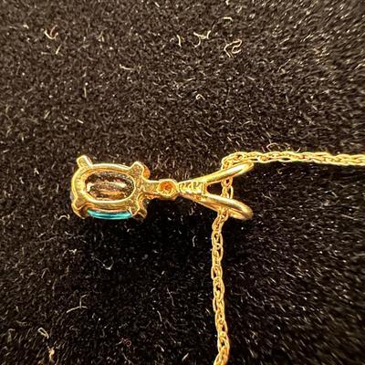 BEAUTIFUL 14K MATCHING NECKLACE AND EARRINGS WITH BLUE STONES