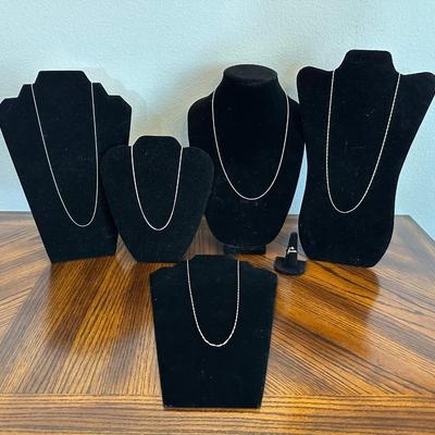 5 NECKLACES STAMPED 925 AND 925 “FAITH” RING