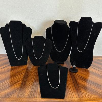 5 NECKLACES STAMPED 925 AND 925 “FAITH” RING