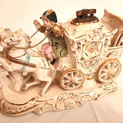 Lot #5 1950's Coach and Horse Table Top Cigarette Lighter with Ashtrays