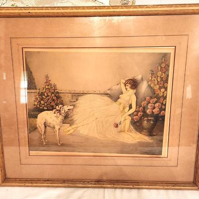 Lot #6 Courcelles 1920's print "In Repose" - pencil signed - Framed