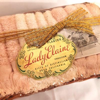 Lot #13 Vintage Lady Elaine Bathroom Planter with Face Cloths - New Old Stock