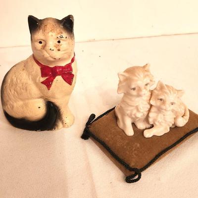 Lot #17 Vintage John Wright Sitting Cat Painted Metal Coin Bank - Ardalt Lenwile China Cats on Cushion