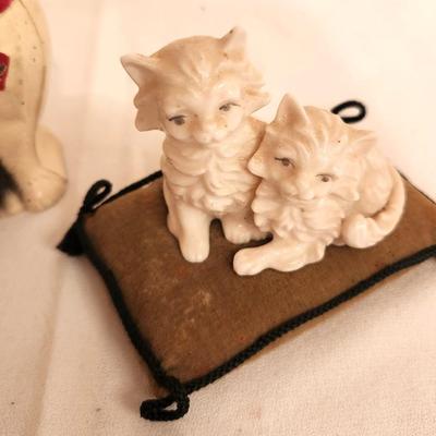 Lot #17 Vintage John Wright Sitting Cat Painted Metal Coin Bank - Ardalt Lenwile China Cats on Cushion