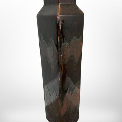 Tall Square Black Ceramic Floor Vase with Decorative Brown Branches