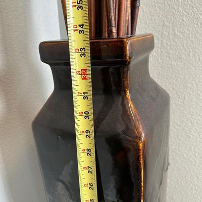 Tall Square Black Ceramic Floor Vase with Decorative Brown Branches