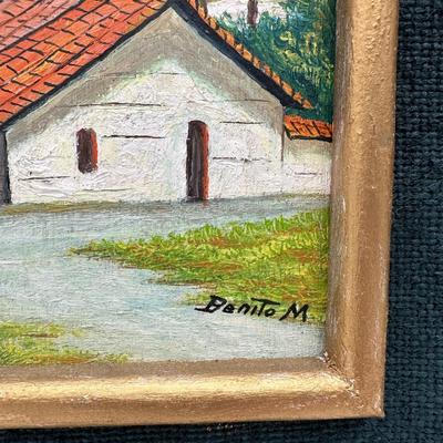 Pair of Framed Honduran Village Scene Oil Paintings on Board