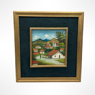 Pair of Framed Honduran Village Scene Oil Paintings on Board
