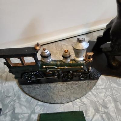 3 set of Cast Metal Bookends Dog Train Car Department 56