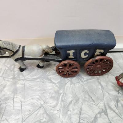 5 Cast Metal Toys Motorcycles Horse and Wagon