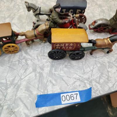 5 Cast Metal Toys Motorcycles Horse and Wagon