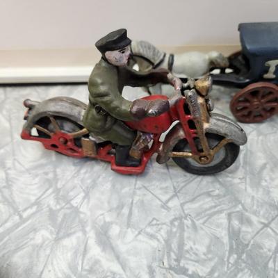 5 Cast Metal Toys Motorcycles Horse and Wagon