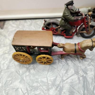 5 Cast Metal Toys Motorcycles Horse and Wagon