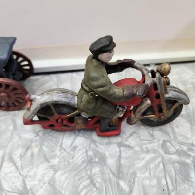 5 Cast Metal Toys Motorcycles Horse and Wagon