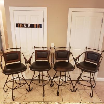 Four Wood and Metal Bar Stools (K-KD)