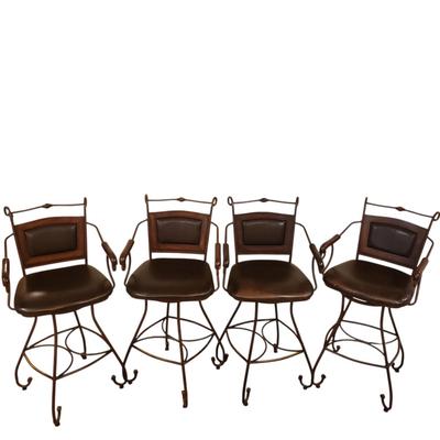 Four Wood and Metal Bar Stools (K-KD)