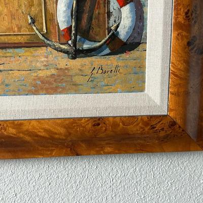 Original Framed Coastal Café Scene Painting “Il Covo della Costa” by Guido Borelli