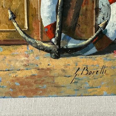 Original Framed Coastal Café Scene Painting “Il Covo della Costa” by Guido Borelli