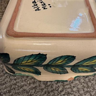 Set of 3 Hand-Painted Mexican Pottery Serving Dishes with Blue Grape and Leaf Design
