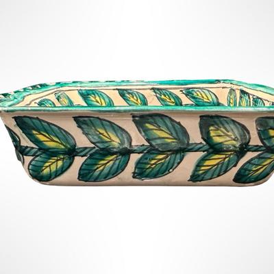 Set of 3 Hand-Painted Mexican Pottery Serving Dishes with Blue Grape and Leaf Design