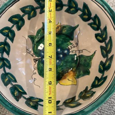 Set of 3 Hand-Painted Mexican Pottery Serving Dishes with Blue Grape and Leaf Design
