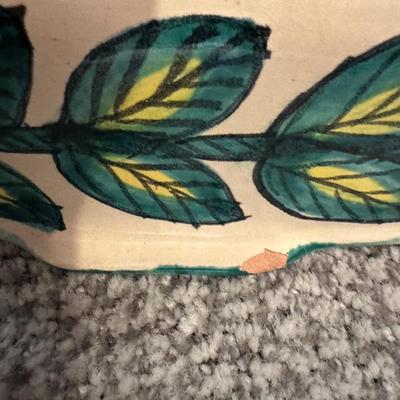 Set of 3 Hand-Painted Mexican Pottery Serving Dishes with Blue Grape and Leaf Design