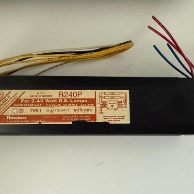 Sale Photo Thumbnail #156: Robertson ballast fits two double-pin lamps. 48 inch. R240P for 2-40 watt R.S.Lamps
Class P