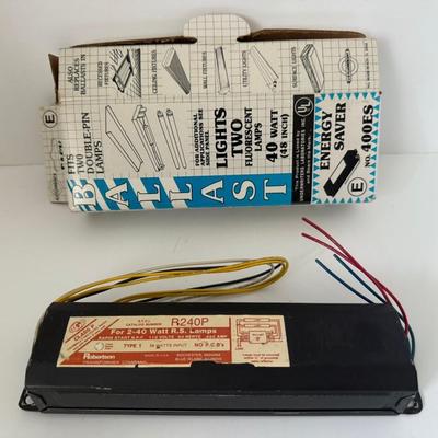 Sale Photo Thumbnail #155: Robertson ballast fits two double-pin lamps. 48 inch. R240P for 2-40 watt R.S.Lamps
Class P