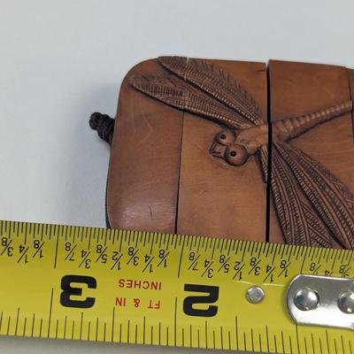 Japanese Inro Wood Box Hand Carved Tombo Dragonfly Signed 4 Piece Medicine Box