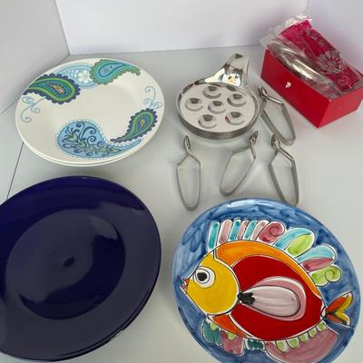 Ceramic Plates, Escargot tongs and Stainless Serving Plates