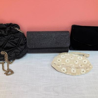 Sale Photo Thumbnail #275: Set of 4 small evening bags: 1 fabric, 1 beaded, 1 black velvet, and 1 vintage cream beaded