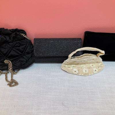 Sale Photo Thumbnail #276: Set of 4 small evening bags: 1 fabric, 1 beaded, 1 black velvet, and 1 vintage cream beaded