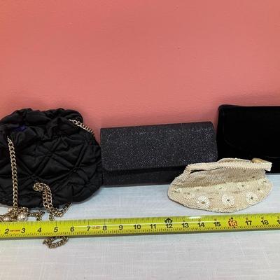 Sale Photo Thumbnail #277: Set of 4 small evening bags: 1 fabric, 1 beaded, 1 black velvet, and 1 vintage cream beaded