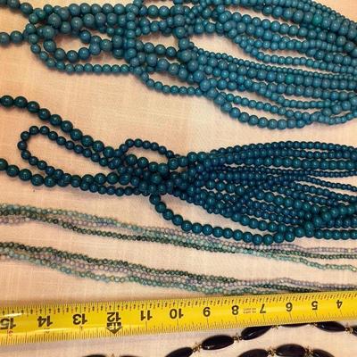 Sale Photo Thumbnail #284: Set of 8 blue/turquoise colored beaded necklaces, costume jewelry