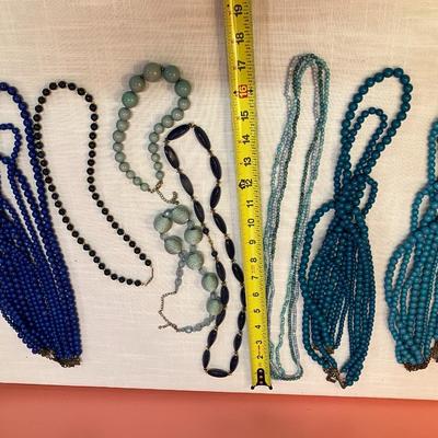 Sale Photo Thumbnail #282: Set of 8 blue/turquoise colored beaded necklaces, costume jewelry