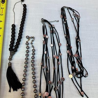 Sale Photo Thumbnail #289: Set of 10 black/graphite colored beaded necklaces, costume jewelry