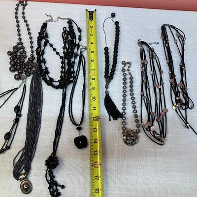 Sale Photo Thumbnail #290: Set of 10 black/graphite colored beaded necklaces, costume jewelry