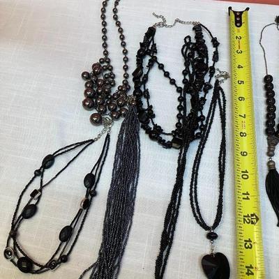 Sale Photo Thumbnail #288: Set of 10 black/graphite colored beaded necklaces, costume jewelry