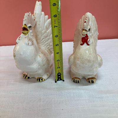 Sale Photo Thumbnail #336: Vintage ceramic hen/rooster set. Good condition, natural wear paint fading.