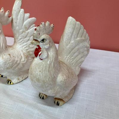 Sale Photo Thumbnail #334: Vintage ceramic hen/rooster set. Good condition, natural wear paint fading.