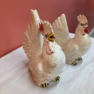 Sale Photo Thumbnail #335: Vintage ceramic hen/rooster set. Good condition, natural wear paint fading.