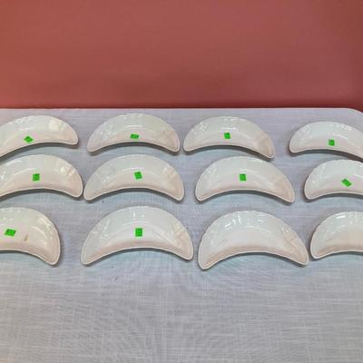 Sale Photo Thumbnail #346: Set of 12 Ironstone wheat design moon shape "bone dish" plates. Excellent condition!