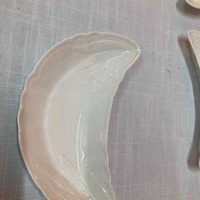 Sale Photo Thumbnail #347: Set of 12 Ironstone wheat design moon shape "bone dish" plates. Excellent condition!