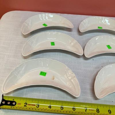 Sale Photo Thumbnail #345: Set of 12 Ironstone wheat design moon shape "bone dish" plates. Excellent condition!